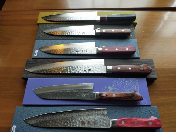 Japanese chef knives in presentation boxes